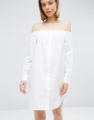 white shirt dress off the shoulder