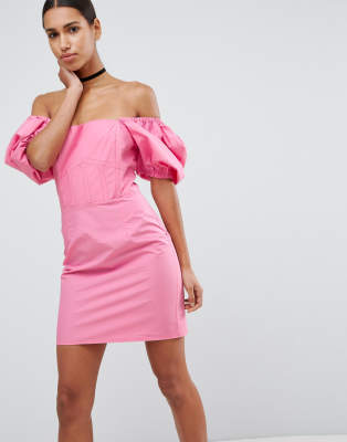 ASOS Off Shoulder Puff Sleeve Mini Dress