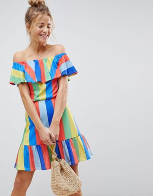 one shoulder rainbow dress