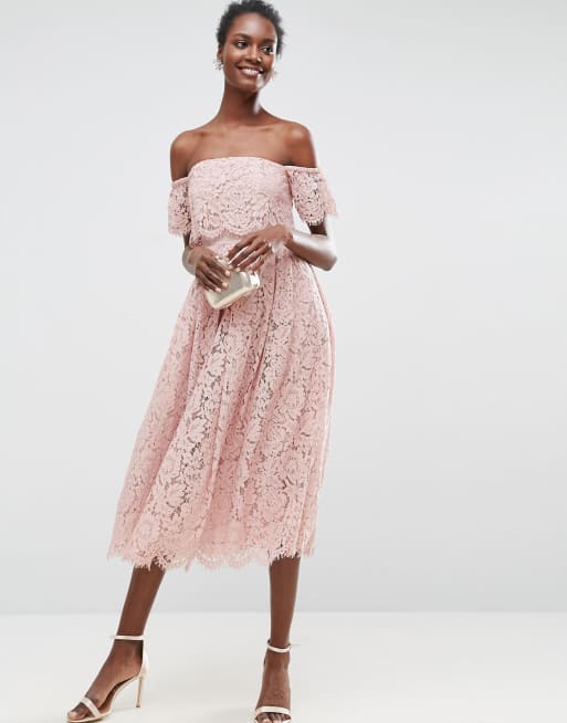 Off shoulder lace shop cocktail midi dress