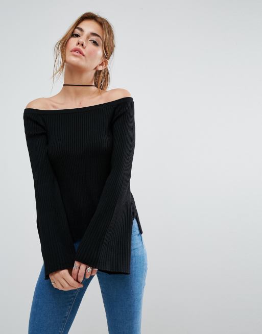 ASOS Off The Shoulder Sweater with Fluted Sleeve