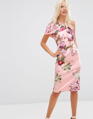 pink floral one shoulder dress