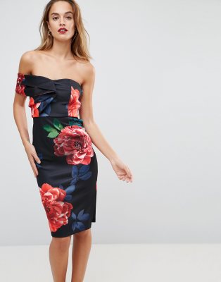 one shoulder floral midi dress