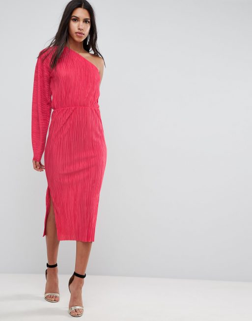 Asos design plisse high neck balloon sleeve open on sale back midi dress