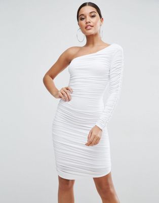 one sleeve ruched dress