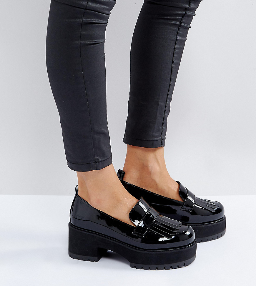Asos Design Asos Opaque Wide Fit Chunky Heeled Shoes-black