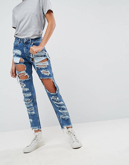 ASOS ORIGINAL MOM Jeans in Authentic Mid Wash with Extreme Super Busts