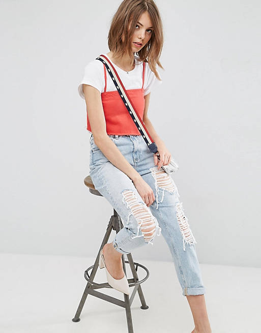 ASOS ORIGINAL MOM Jeans in Missouri Light Stonewash with Rips and Busts