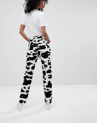 cow print jean shorts