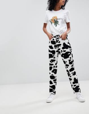 ASOS ORIGINAL - Mom jeans met zwart-witte koeienprint | ASOS