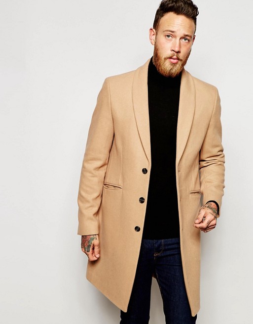 ASOS | ASOS Overcoat With Shawl Collar In Camel