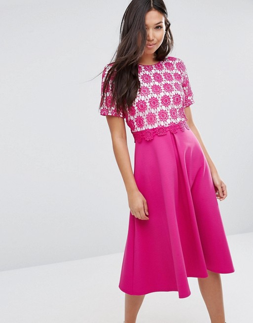 ASOS | ASOS Overlay Lace Midi Dress With Scuba Skirt