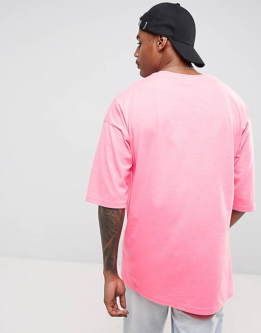 ASOS – Oversize-T-Shirt mit halblangen Ärmeln in Neonrosa | ASOS