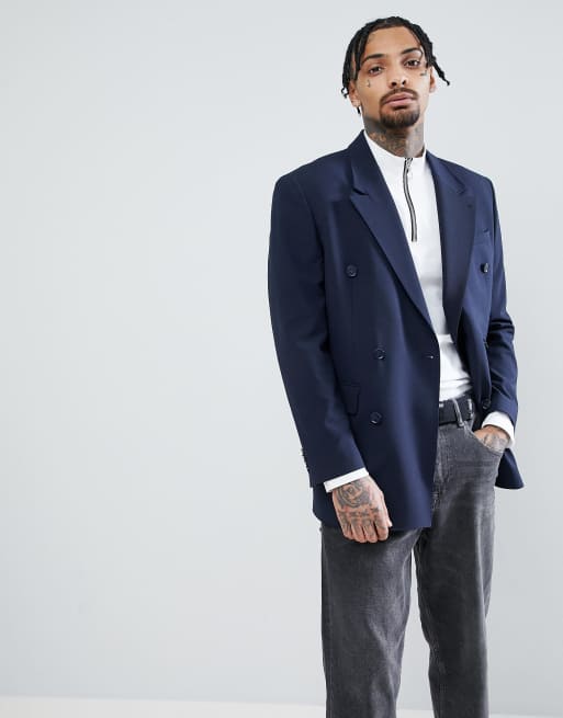 ASOS - Oversized blazer met dubbele rij knopen in marineblauw