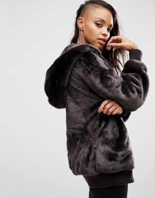 oversized faux fur hooded jacket