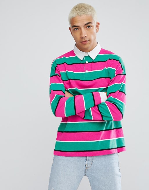 ASOS ASOS Oversized Bright Stripe Long Sleeve Rugby Polo In