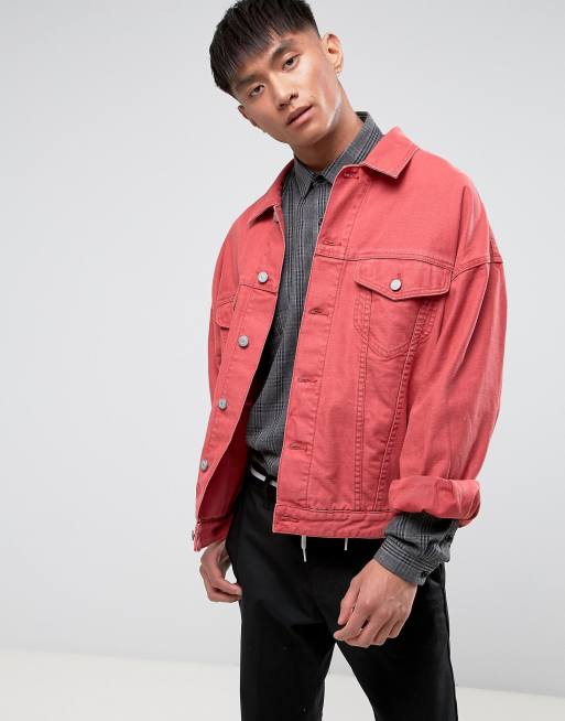 Oversized red 2024 denim jacket