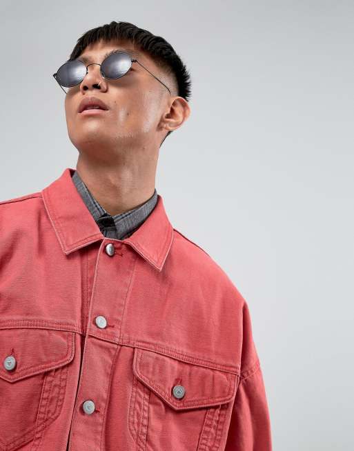 Asos red denim jacket sale