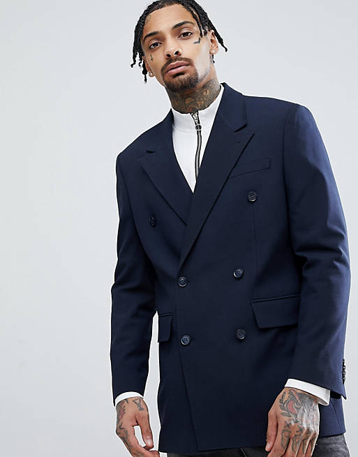 ASOS Oversized Double Breasted Blazer In Navy