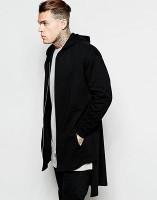 Longline Hooded Jersey Jacket In Black 