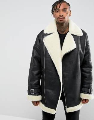 calvin klein faux shearling moto jacket