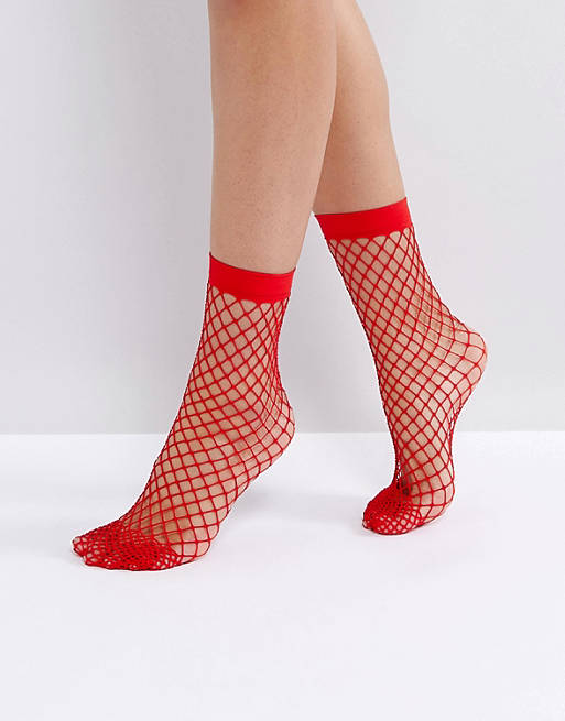 ASOS Oversized Fishnet Ankle Socks In Red