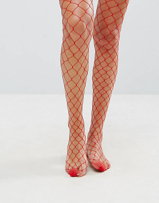 ASOS Oversized Fishnet Tights In Red