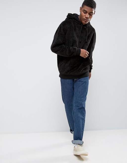 ASOS Oversized Faux Fur Hoodie in Black for Men