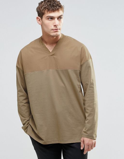 ASOS Oversized Long Sleeve T-Shirt With Woven Yoke Panel | ASOS
