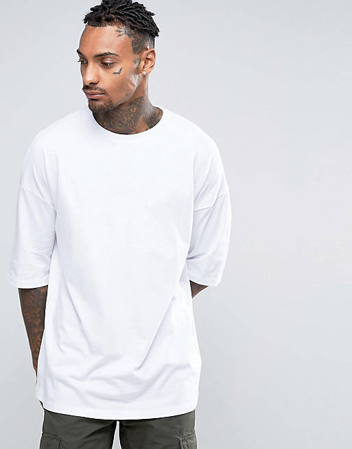ASOS Oversized Longline T-Shirt In Heavyweight Jersey And Half Sleeves ...