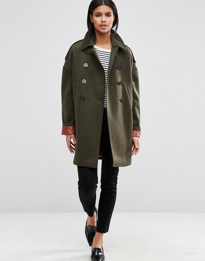 ASOS Oversized Pea Coat with Contrast Liner-Green
