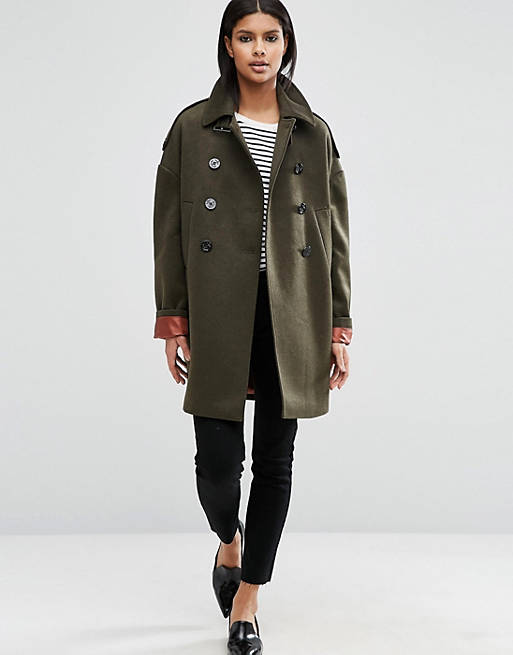 ASOS Oversized Pea Coat with Contrast Liner