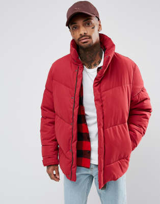 red oversized puffer jacket