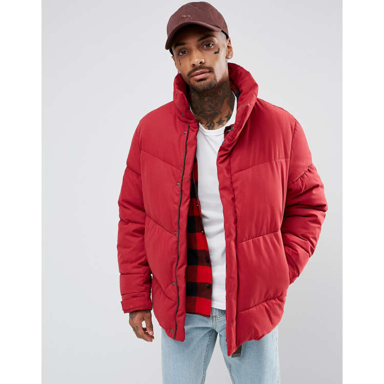 Asos red puffer jacket sale