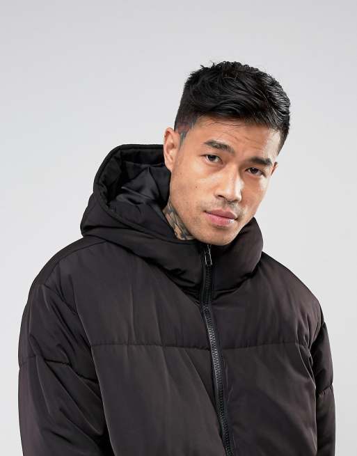 ASOS Oversized Puffer Jacket with Hood In Black ASOS Oversized Puffer Jacket with Hood In Black
