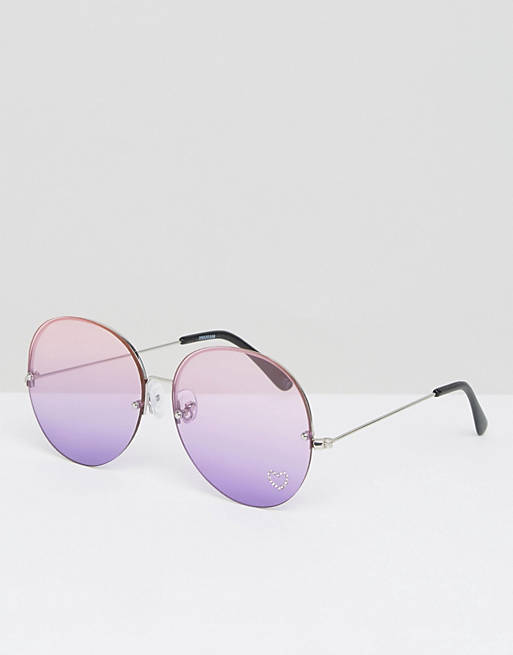 ASOS Oversized Rimless Round Sunglasses In Ocean Colored Lens & Rhinestone Detail