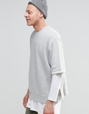 grey short sleeve sweatshirt