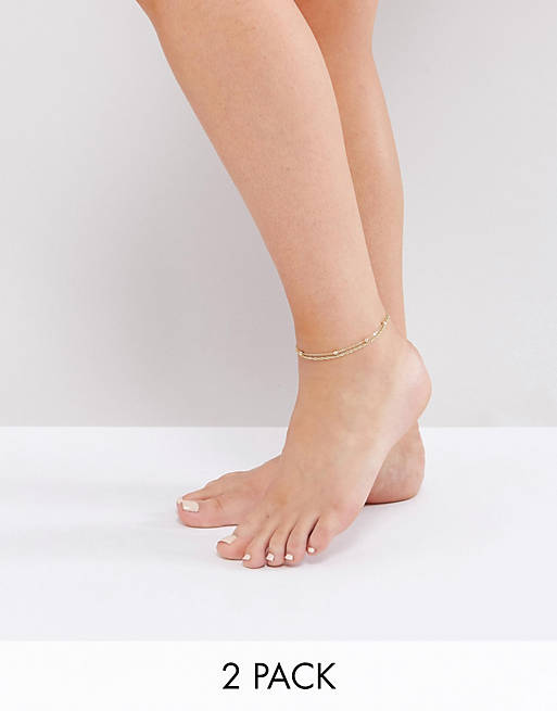 ASOS Pack of 2 Fine Rope and Ball Chain Anklets