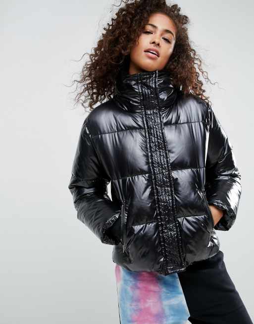 Wet look clearance puffer jacket women's