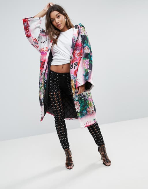 ASOS Padded Kimono Coat in All Over Print