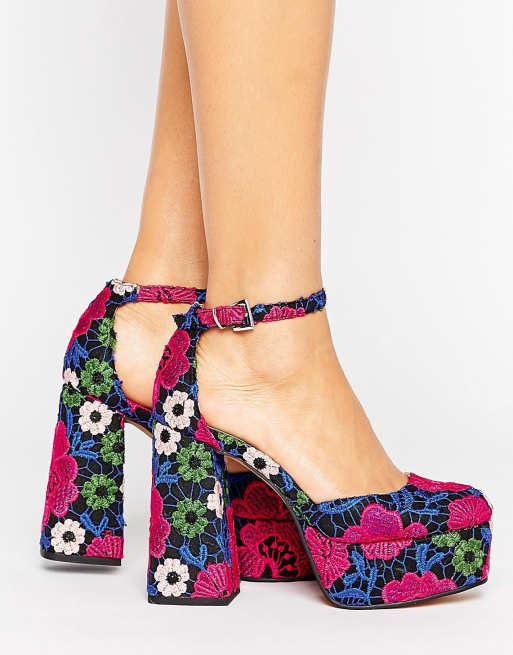 Embroidered shop platform heels