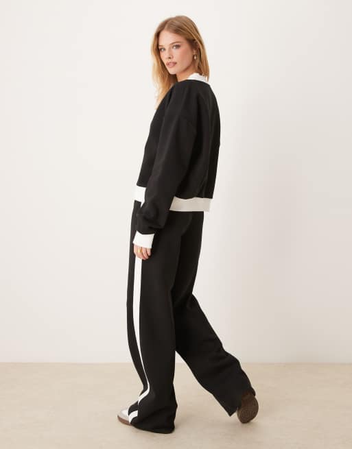 ASOS - Pantalon de jogging d'ensemble large à empiècement latéral contrastant - Noir, 3 de 5