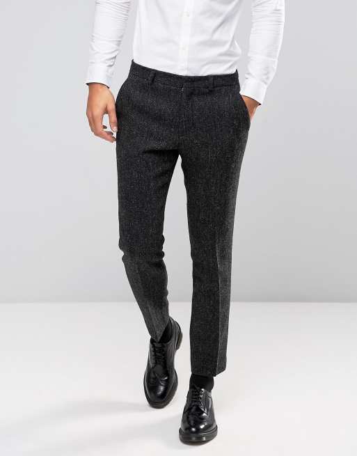 ASOS - Abito slim in 100% lana Harris Tweed grigio a spina di pesce , 2 di 3