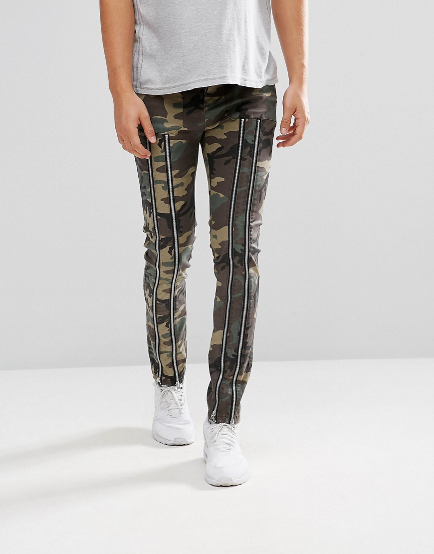 ASOS - Pantaloni skinny mimetici con zip-Verde