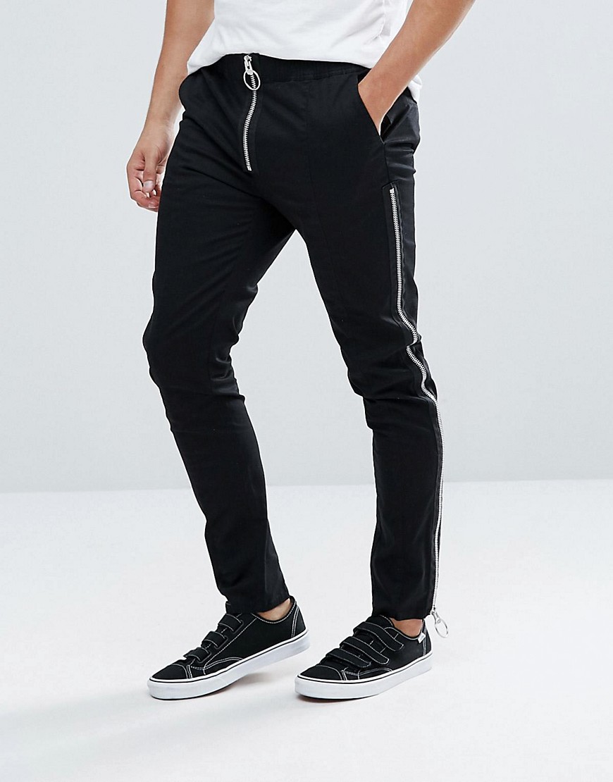 ASOS - Pantaloni skinny neri con zip laterali-Nero