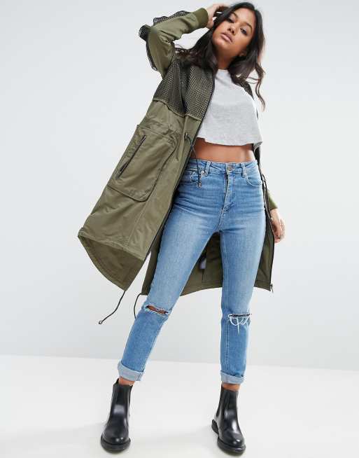 ASOS - Parka con strato in tessuto a rete e dettaglio sulle maniche