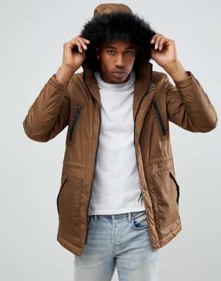 ASOS Parka Jacket with Faux Fur Trim in Tobacco