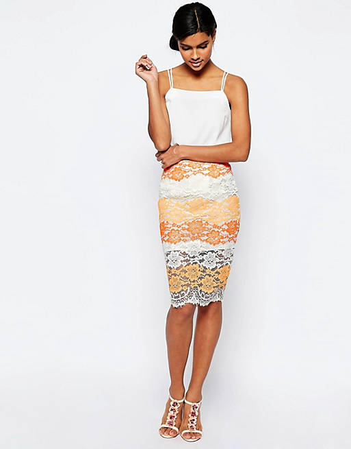 ASOS Pencil Skirt in Multi Coloured Striped Lace