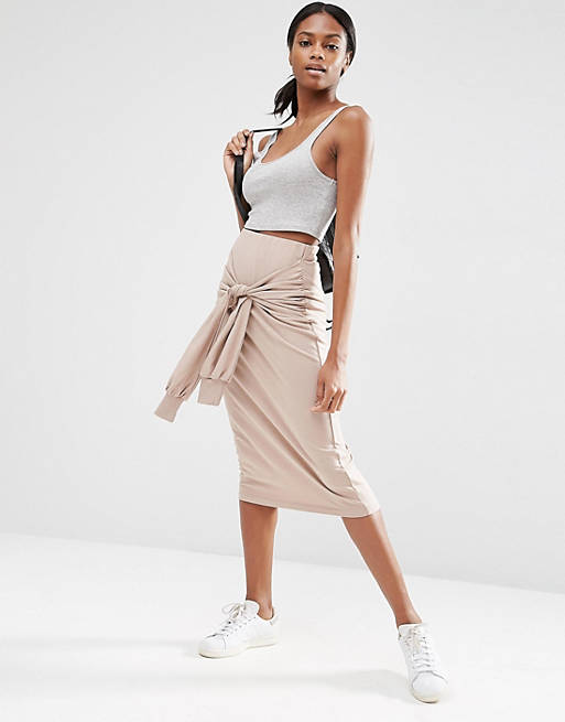 ASOS Pencil Skirt in Sweat with Tie Sleeve Detail