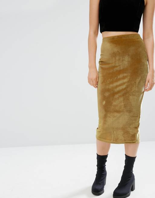 Khaki velvet 2025 pencil skirt